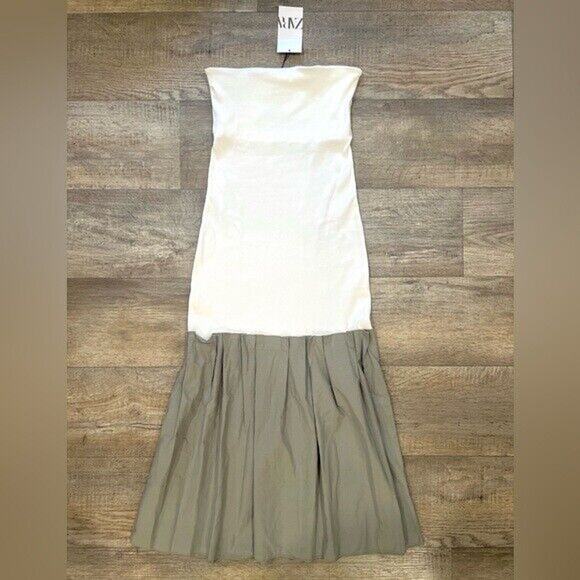 ZARA Strapless Pleated Midi Dress NWT – White & Sage Green, Size M & L - Picture 15 of 16